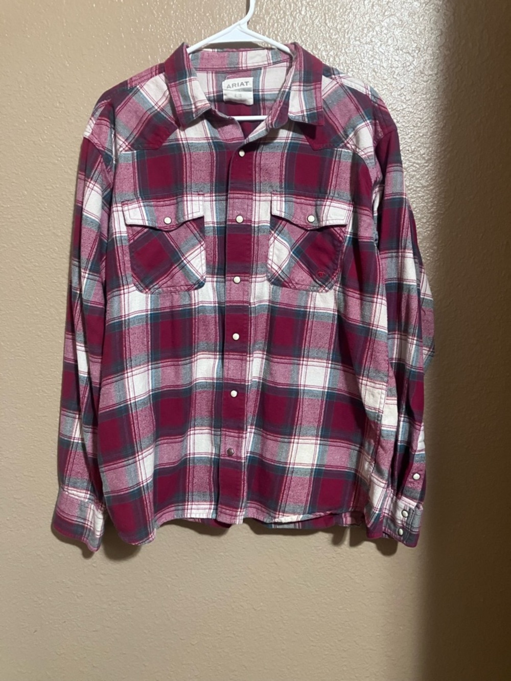 Ariat Men's Burgundy and White Plaid Button-Down Shirt